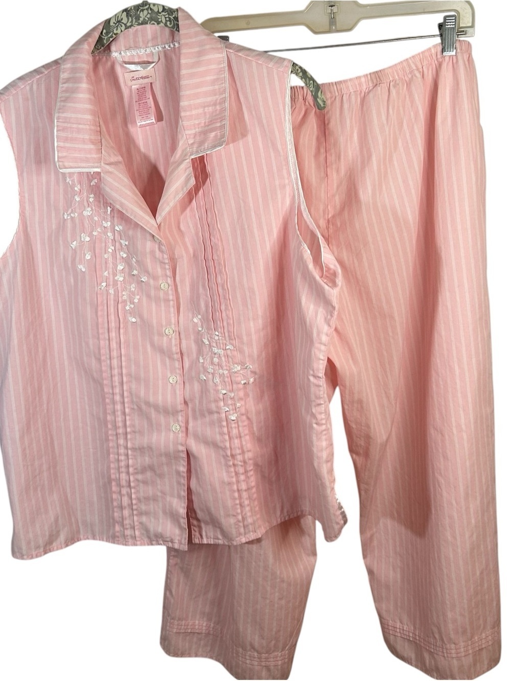 Cozy Secret Treasures Pink Striped Summer Pajama Set with Embroidered Detail XL